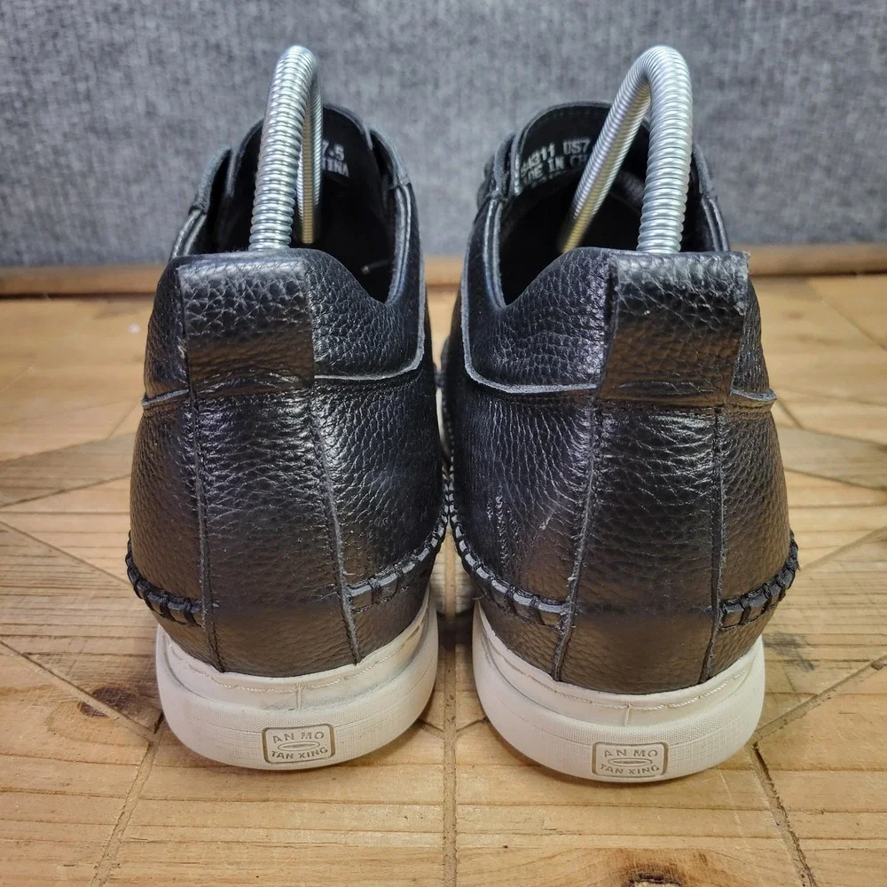 Calto Mens 7.5 Black‎ Pebbles Leather Lace Up Casual Invisible Height Shoes
